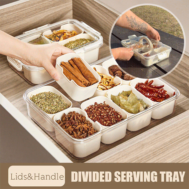 Divided Serving Tray with Lids and Handle